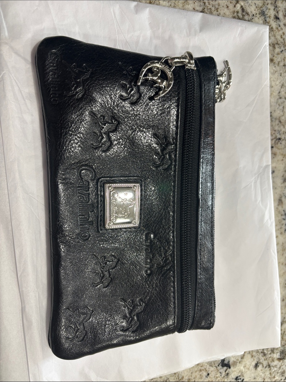 Black Patent Leather Embossed Cosmetic Pouch with Zip NWOT
